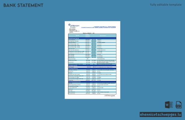 Kanada JP Morgan Chase – Adressnachweis – Kontoauszug (Excel-Beispielvorschau)